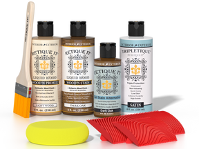 Retique It® Wood'n Kit in Dark Oak for interior use, featuring a multi-purpose finish and top coat application for wood surfaces.