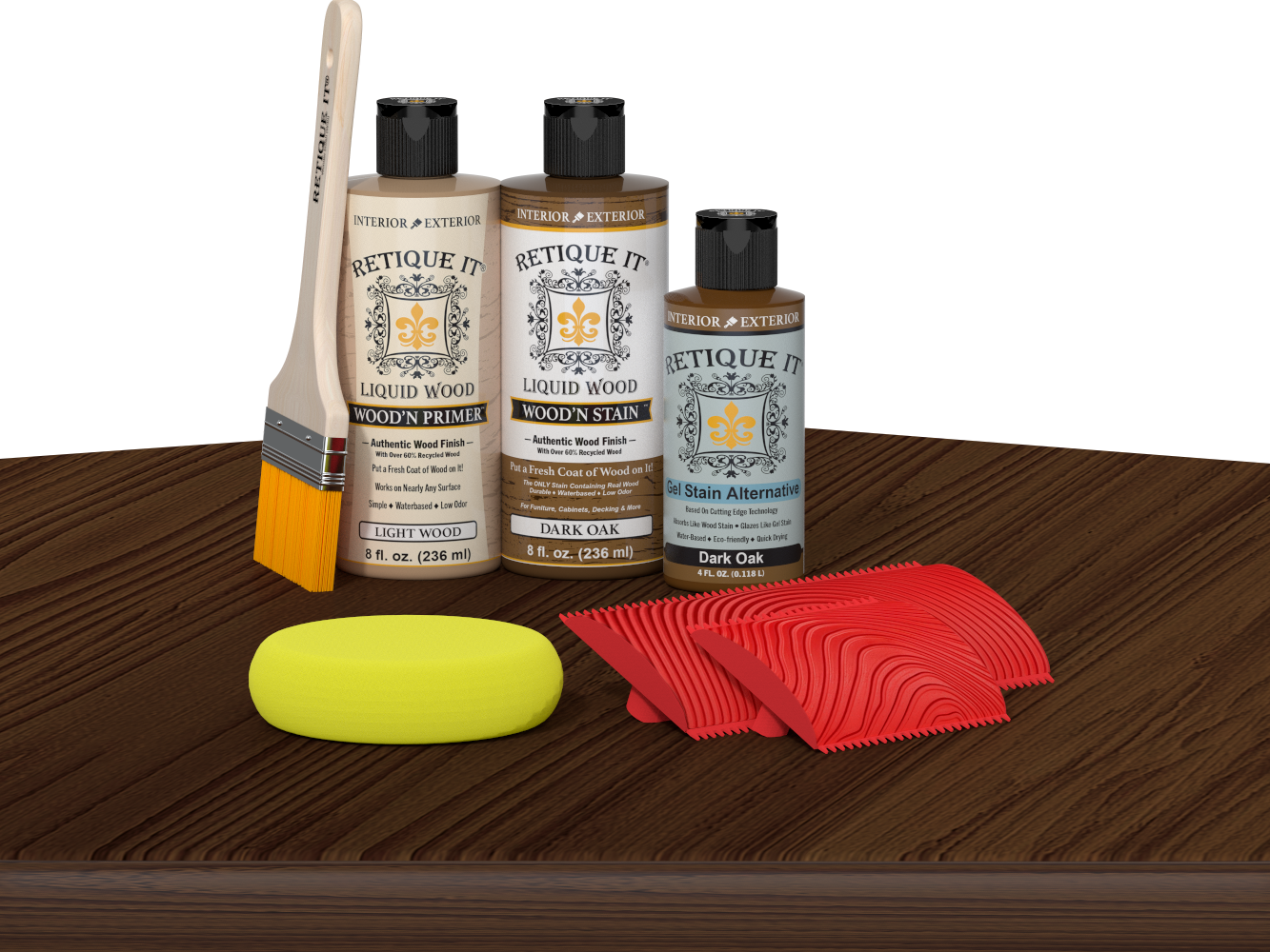 Retique It Fireplace Mantel Wood'n Finish Kit in Dark Oak stain, showing the wood finish applied to a fireplace mantel.