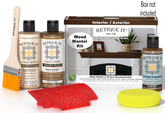 Retique It Fireplace Mantel Wood'n Finish Kit in Dark Oak stain, showing the wood finish and application tools in the box.