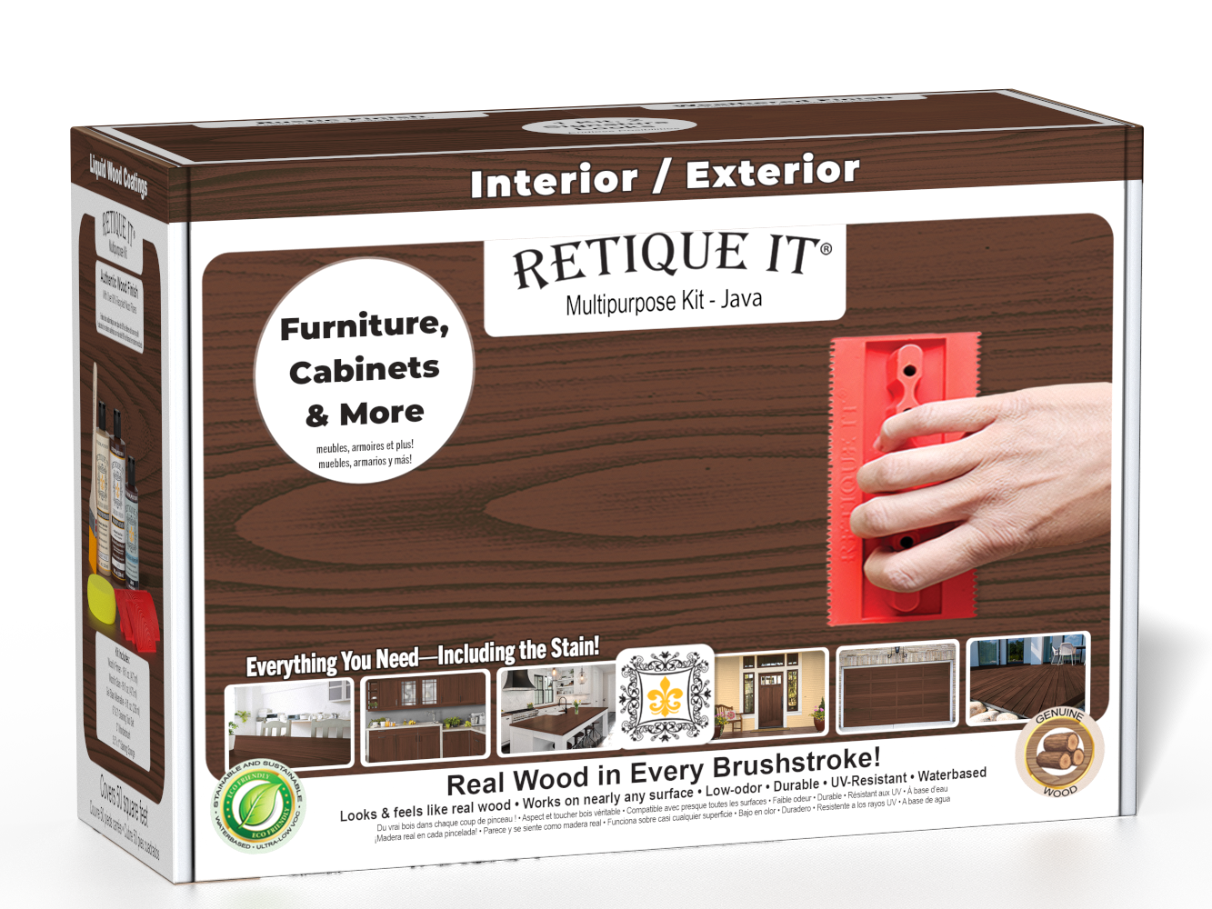 Retique It® Wood'n Kit Java finish, multi-purpose wood finish kit with stain and sealer in a compact box.