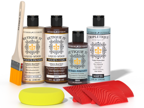 Retique It® Wood'n Kit Java interior top coat with wood finish, showing the application of the multi-purpose wood finish kit.