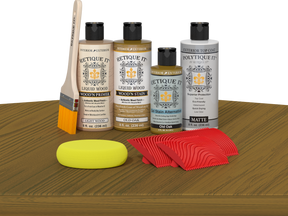 Retique ItÂ® Wood'n Finish Kit in Old Oak for exterior top coating, showing the multi-purpose wood finish kit on a table.