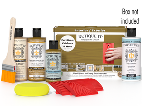 Retique It® Wood'n Finish Kit in Old Oak, interior top coat with wood finish supplies in a box for multi-purpose use.