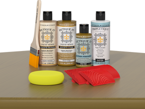 Retique It® Wood'n Finish Kit in Old Oak, interior top coat applied to a table, showcasing natural wood grain and finish.