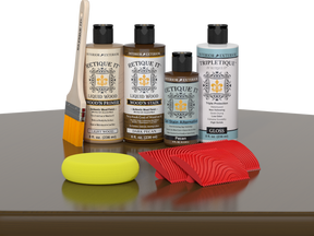 Dark Pecan Wood'n Finish Kit by Retique It® for interior wood projects, featuring a multi-purpose top coat application.