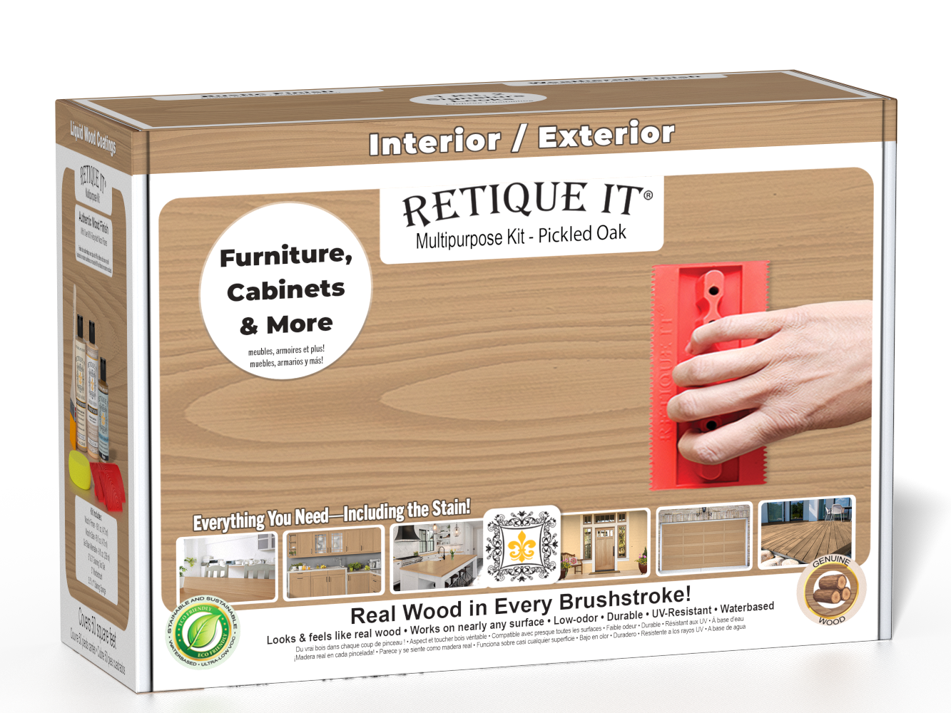 Retique It® Wood'n Finish Kit in Pickled Oak, a multi-purpose wood finish kit with tools and products for wood restoration.