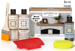 Retique It Fireplace Mantel Wood'n Finish Kit in Pickled Oak stain, featuring wood stain application for fireplace mantels.
