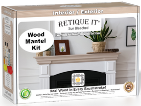 Retique It Wood'n Finish Kit in Sun Bleached for fireplace mantels, includes wood finish and application tools in a box.