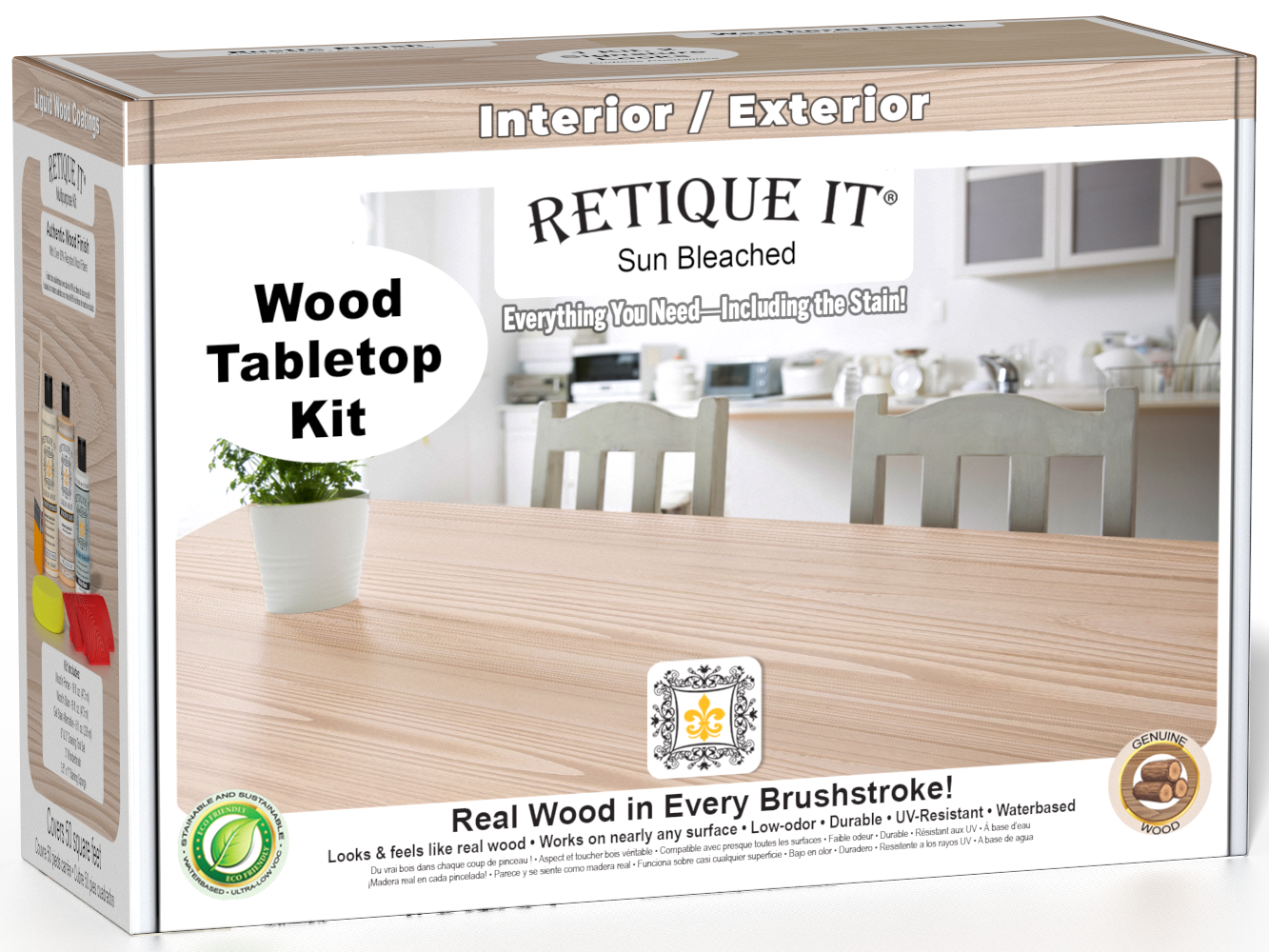Retique It® Wood'n Finish Kit Sun Bleached for tabletops, includes wood finish products in a box with application tools.
