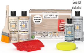 Sun-bleached Wood'n Finish Kit by Retique It® for exterior wood surfaces, includes top coat in a multi-purpose wood finishing set.