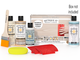 Retique It Wood'n Finish Kit in a box with dark walnut stain and application tools, designed for wood finishing projects