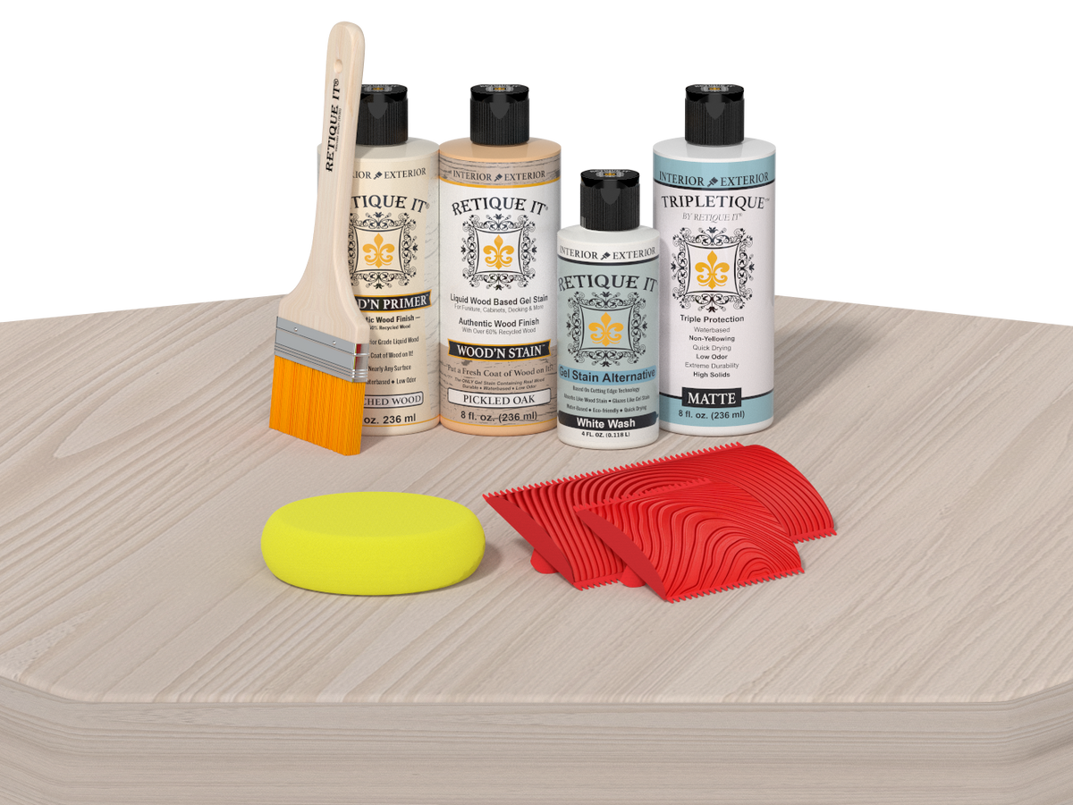 Retique It Wood'n Finish Kit for tables, featuring a smooth wood finish with a natural, polished appearance.