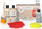 Retique It® Wood'n Finish Kit in Sun Bleached, multi-purpose wood finishing set with applicator tools and instructions visible.