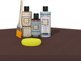 Retique It refinishing kit with Light Wood primer, Red Mahogany gel stain alternative, matte Tripletique topcoat, a brush and yellow sponge.