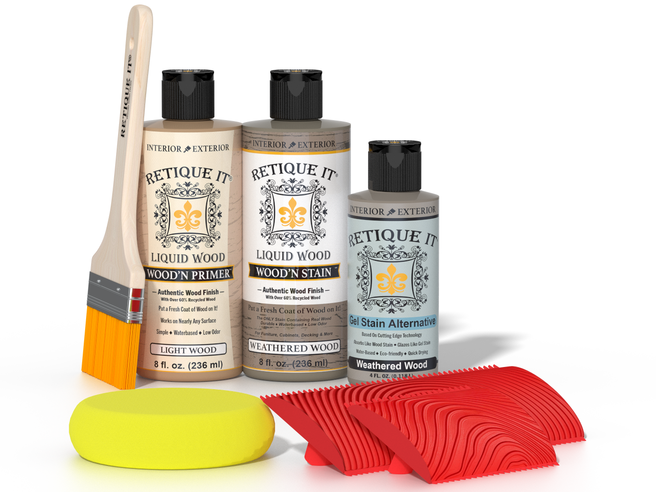 Retique It Weathered Wood Fireplace Mantel Wood'n Finish Kit, stain for wood surfaces with weathered wood appearance.