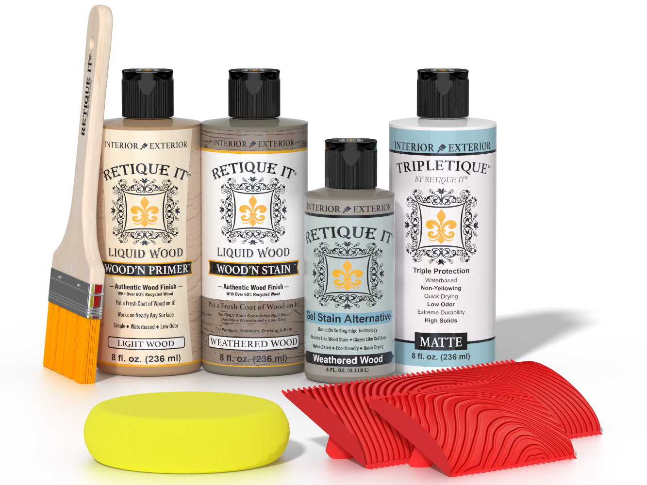 Retique It® Wood'n Kit with weathered wood finish, featuring interior top coat for multi-purpose wood furniture and decor.