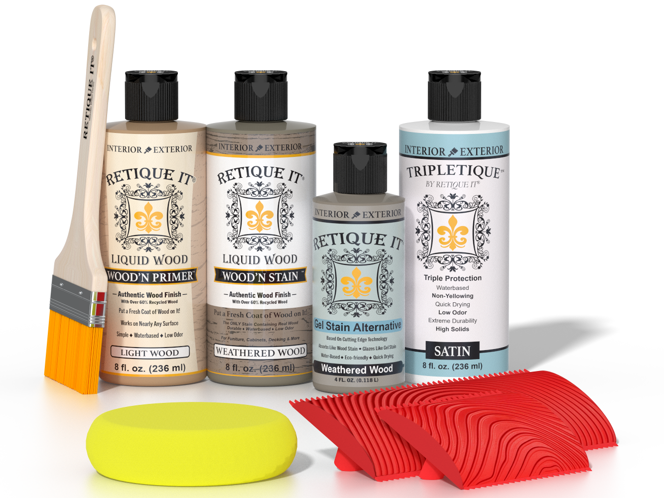 Retique It® Wood'n Finish Kit in Weathered Wood with interior top coat, showing the textured weathered wood effect.