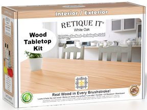 Retique It® Wood'n Finish Kit in White Oak for tabletops, includes stains and finishing supplies in a compact box.