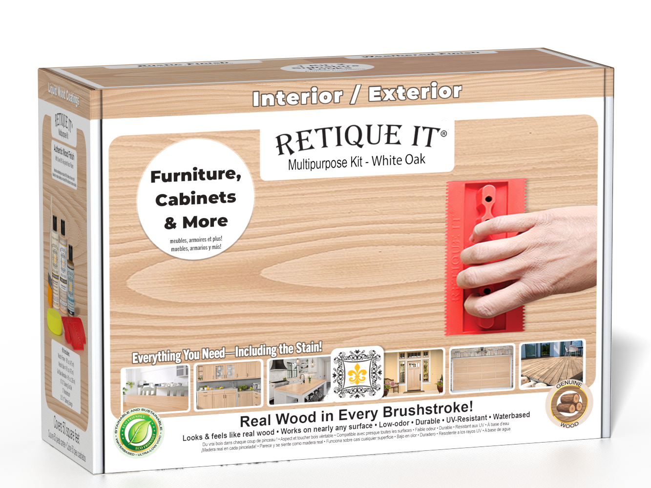 Retique It® Wood'n Kit in White Oak with finish tools and supplies for wood restoration and finishing projects.
