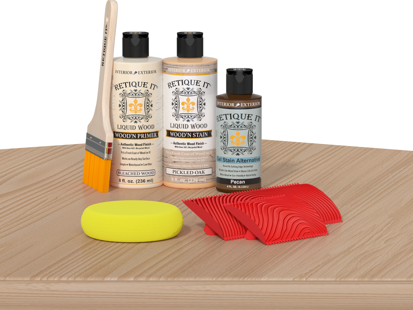 Retique It Fireplace Mantel Wood'n Finish Kit in White Oak stain, showcasing the wood finish applied to a fireplace mantel.