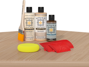 Retique It Fireplace Mantel Wood'n Finish Kit in White Oak stain, showcasing the wood finish applied to a fireplace mantel.