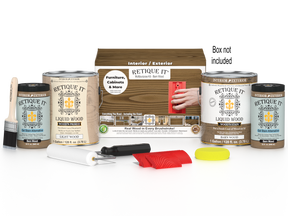 Retique It Wood'n Kit Barn Wood finish set with four large containers, ideal for multi-purpose wood finishing projects.