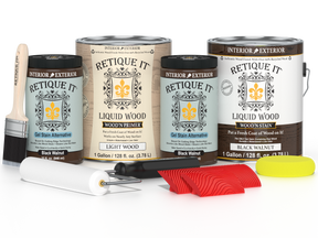 Black Walnut Wood'n Finish Kit by Retique It® with four multi-purpose wood finishing products in a sleek black walnut design.