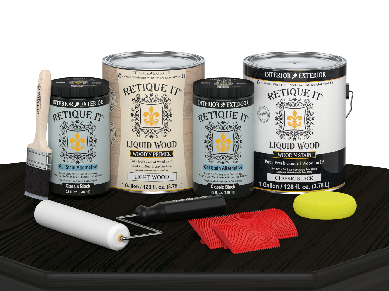 Retique It Wood'n Cabinet Kit with 48 grained black stained cabinet doors displayed on a table.