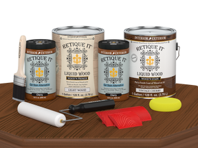 Retique It® Wood'n Cabinet Kit in Vintage Cherry stain with 48 grained cabinet doors, showcasing natural wood grain and rich color.