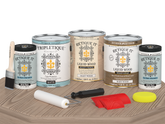 Retique It® Wood'n Kit French Oak interior top coat set with four large bottles, matte finish, for wood furniture and surfaces.