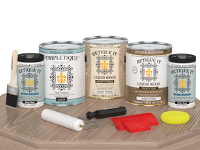 Retique It® Wood'n Finish Kit in French Oak for interior use, satin top coat with four large wood finishing supplies.