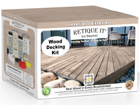 Retique It® Wood'n Finish Kit for decking in sun-bleached color, includes wood finish and application tools for outdoor decking.