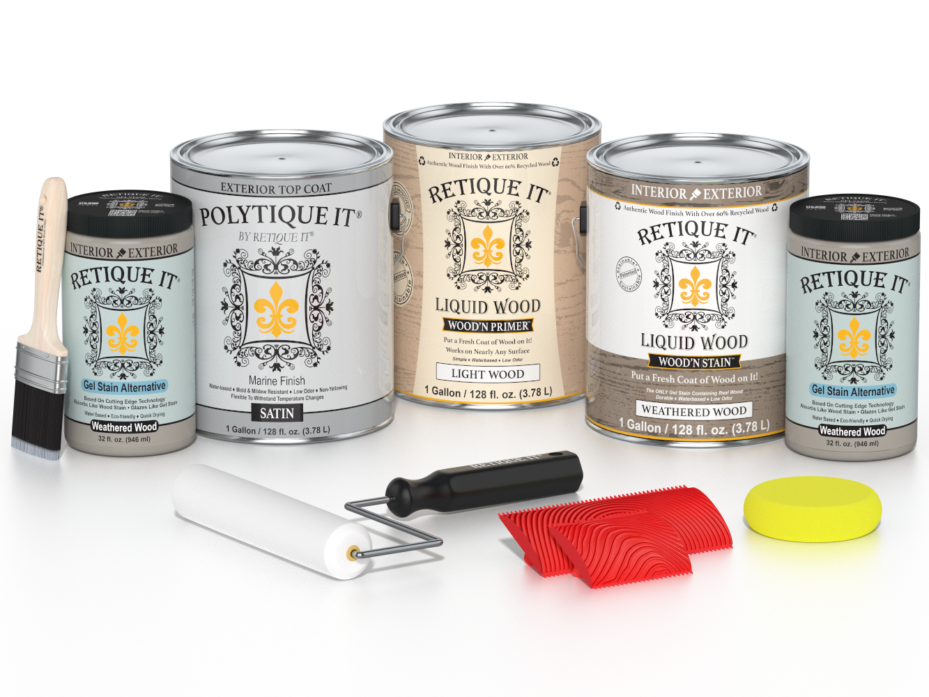 Retique It® Wood'n Kit large weathered wood exterior top coat set with satin finish, designed for multi-purpose wood finishing projects.