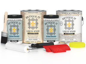 Retique It® Wood'n Finish Kit in white wash, includes four large multi-purpose wood finishing tools and applicators.