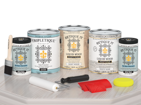 Retique It® Wood'n Kit Multi-purpose White Wash interior top coat with satin finish, shown on a wooden surface.