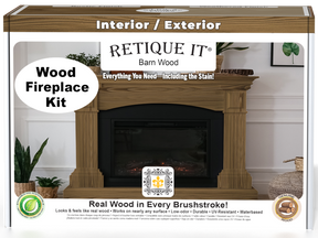 Retique It® Fireplace Wood'n Finish Kit for full fireplace in modern walnut stain, showing wood stain application on fireplace surface.