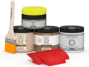 Retique It Wood'n Kit (Med) in Barn Wood finish with exterior topcoat, featuring wood stain and sealing components for outdoor projects.