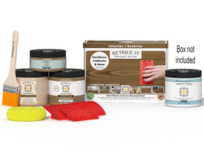 Retique It Wood'n Kit Med Barn Wood interior topcoat with finish tools and supplies in a box for multi-purpose wood finishing projects.
