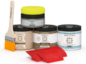 Retique It Wood'n Finish Kit in Barn Wood for interior topcoat, featuring a multi-purpose wood finishing set with brushes and tools.
