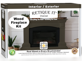 Retique It Fireplace Wood'n Finish Kit in charcoal, full fireplace stain kit with wooden tools and stain containers shown in the image.
