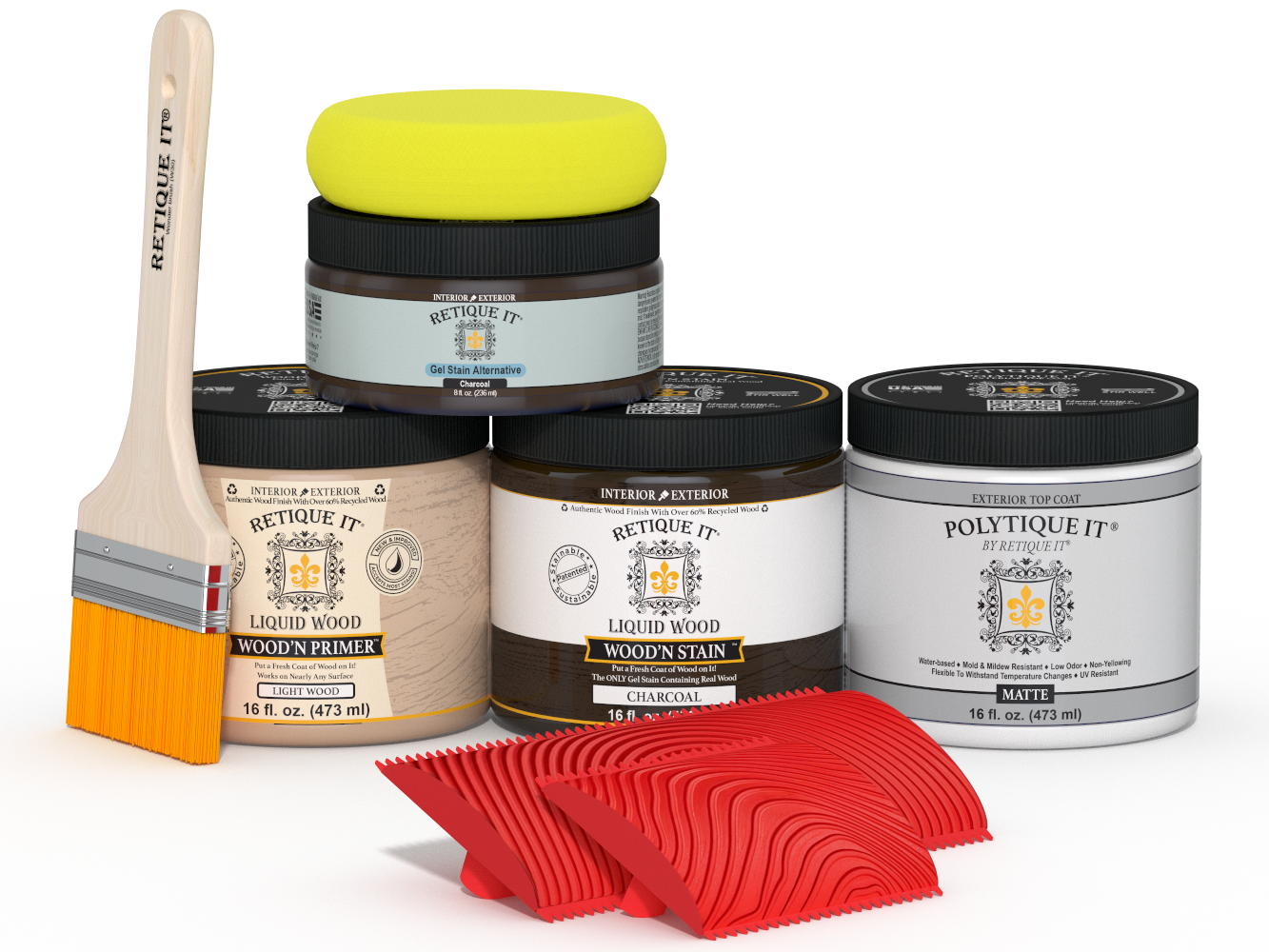 Retique It® Wood'n Finish Kit Medium Charcoal exterior top coat in matte finish, featuring wood surface application and protection.