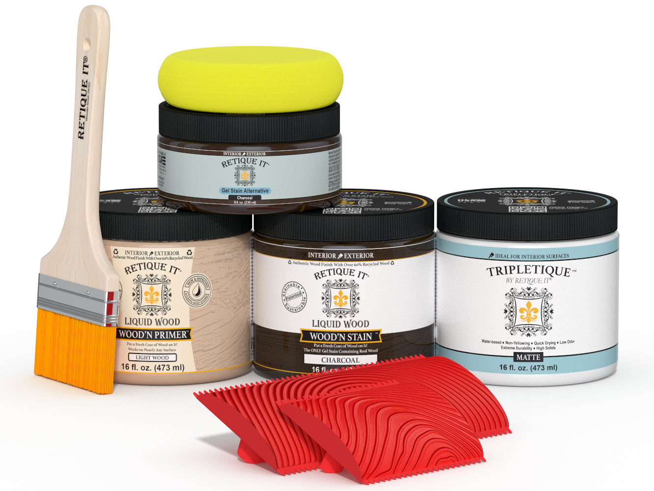 Double-size Retique It® Wood'n Finish Kit in Charcoal for staining and finishing wood surfaces with a natural look.