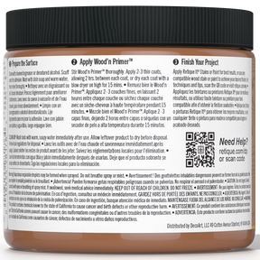Retique It® Liquid Wood Wood'n Primer in dark wood finish, 16 fl oz, showing the primer applied on a wooden surface.