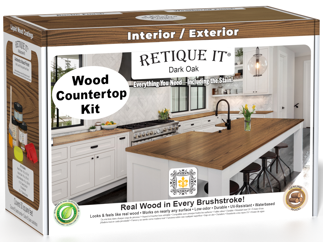 Dark oak stained countertop kit for kitchen island by Retique It®, featuring a sleek and durable surface for modern kitchens.