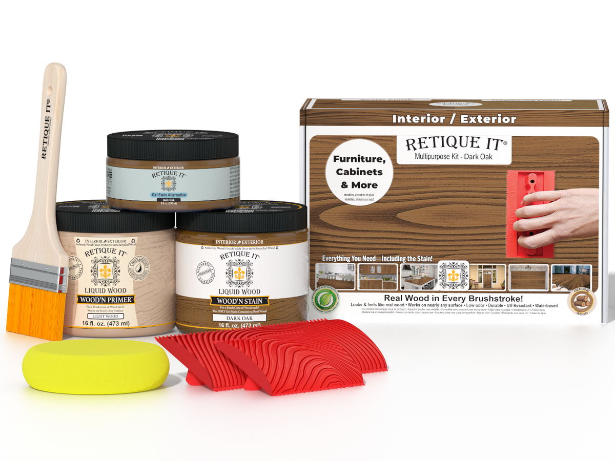 Medium dark oak Wood'n Finish Kit by Retique It for multi-purpose wood finishing projects, shown in the product image.