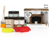 Retique It Fireplace Wood'n Finish Kit in Dark Oak stain showing a full fireplace with stain application and wood finish details.