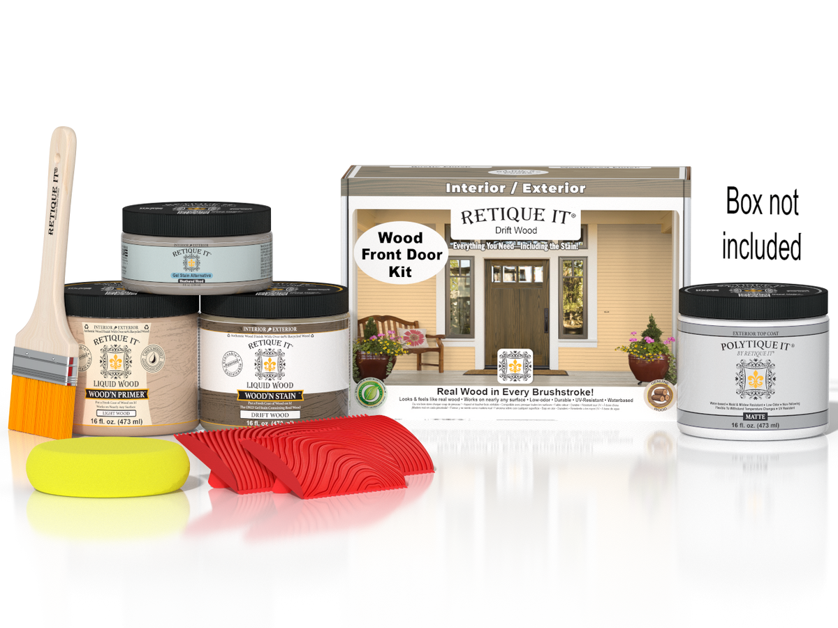 Wood'n Finish Front Door Kit - Drift Wood — Matte kit contents with door box