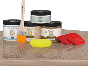 Retique It® French Oak countertop kit stain on a kitchen island showcasing natural wood grain and finish.