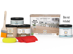 Retique It Wood'n Finish Kit in French Oak for tabletops, featuring stain bottles and applicator tools in a double size set.
