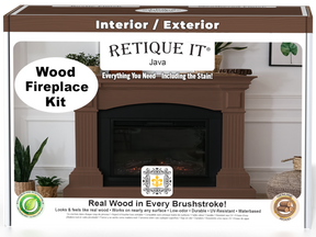 Retique It Fireplace Wood'n Finish Kit in Java stain, full fireplace kit with stain containers and application tools.